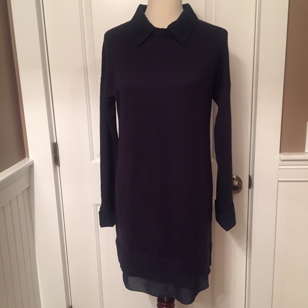 M. RENA DRESS NAVY BLUE MINI SHIFT SHIRT STYLE Size M